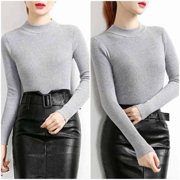 レディース ニット セーター ハイネック シンプル スリム タイト 長袖 トップスピンク レッド ブラック イエロー ホワイト グリーン 送料無料