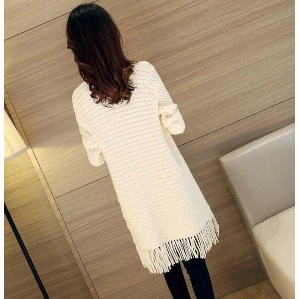 レディース トップス ロング カーディガン ニット 長袖 ポケット付き 無地 ベージュ ホワイト ピンク ブラック グレー フリーサイズ 送料無料