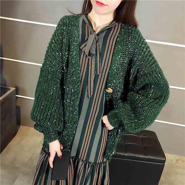 レディース トップス カーディガン ニット ルーズ 長袖 ゆったり 無地 ベージュ パープル グリーン ブラック レッド フリーサイズ 送料無料