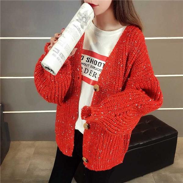 レディース トップス カーディガン ニット ルーズ 長袖 ゆったり 無地 ベージュ パープル グリーン ブラック レッド フリーサイズ 送料無料