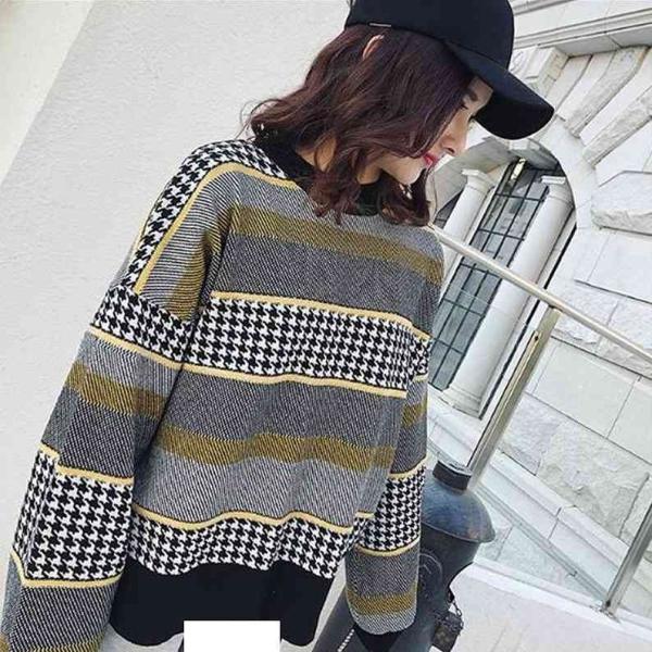 レディース トップス セーター ニット 長袖 ボーダー ラウンドネック ゆったり カジュアル 大人可愛い デイリー グレー フリーサイズ 送料無料