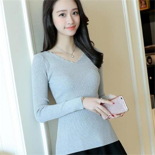 レディース トップス セーター ニット 長袖 無地 Vネック スリム カジュアル 大人 ホワイト グレー ブラック ピンク フリーサイズ 送料無料