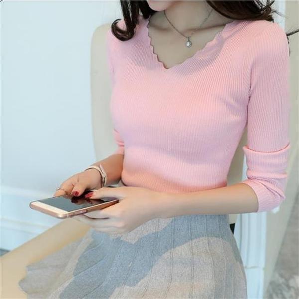 レディース トップス セーター ニット 長袖 無地 Vネック スリム カジュアル 大人 ホワイト グレー ブラック ピンク フリーサイズ 送料無料