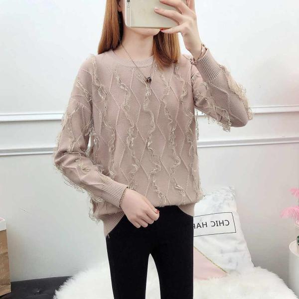 レディース トップス セーター ニット 長袖 無地 ラウンドネック ゆったり デイリー ホワイト ベージュ イエロー フリーサイズ 送料無料