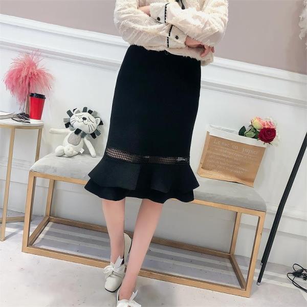 レディース ボトムス スカート ミディ丈 チューリップ 無地 エレガント カジュアル 大人可愛い ブラック フリーサイズ 送料無料