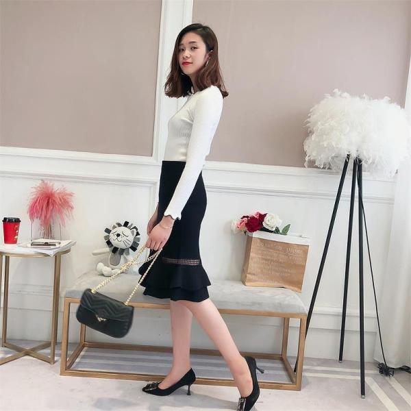 レディース ボトムス スカート ミディ丈 チューリップ 無地 エレガント カジュアル 大人可愛い ブラック フリーサイズ 送料無料