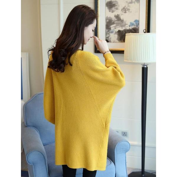 レディーストップス ロングドルマン カーディガン ニット 長袖 無地ピンク ブラック ベージュ ホワイト ブルー イエロー フリーサイズ 送料無料