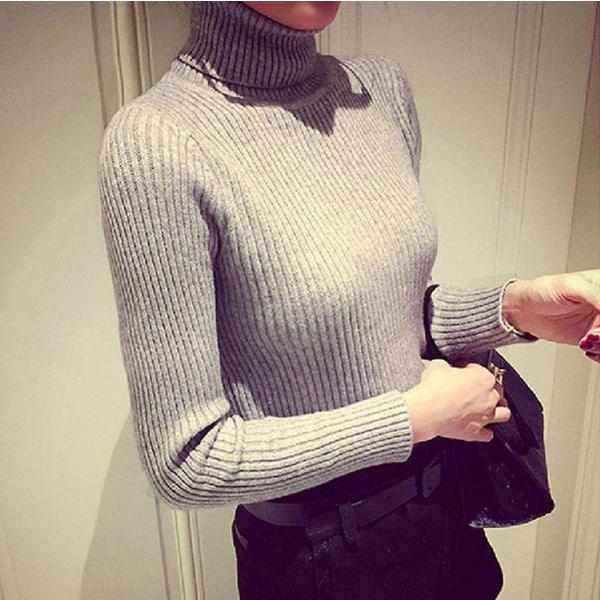 レディース トップス セーター ニット 長袖 無地 タートルネック スリム カジュアル グレー ピンク ブラック ホワイト フリーサイズ 送料無料