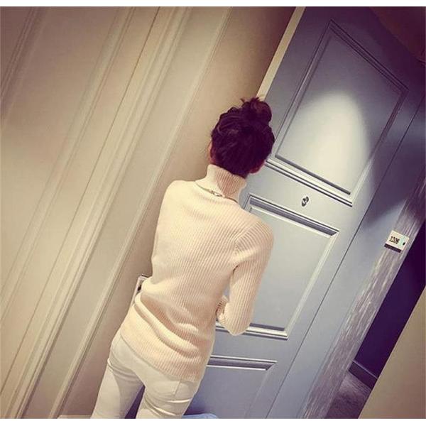 レディース トップス セーター ニット 長袖 無地 タートルネック スリム カジュアル グレー ピンク ブラック ホワイト フリーサイズ 送料無料