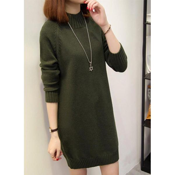 レディース トップス ロング セーター ワンピース ニット 長袖 無地 ラウンドネック フリーサイズ 送料無料