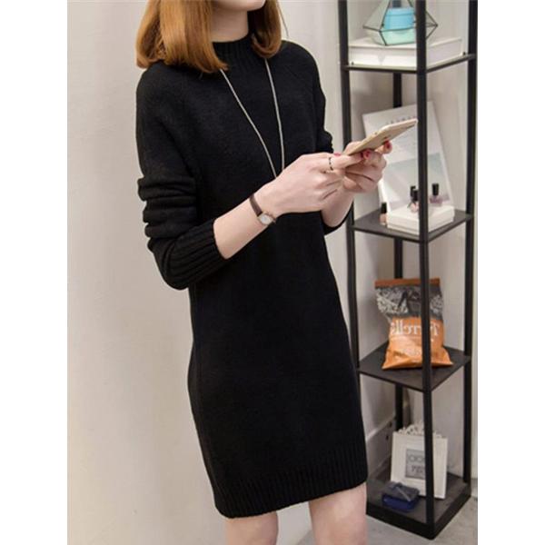 レディース トップス ロング セーター ワンピース ニット 長袖 無地 ラウンドネック フリーサイズ 送料無料