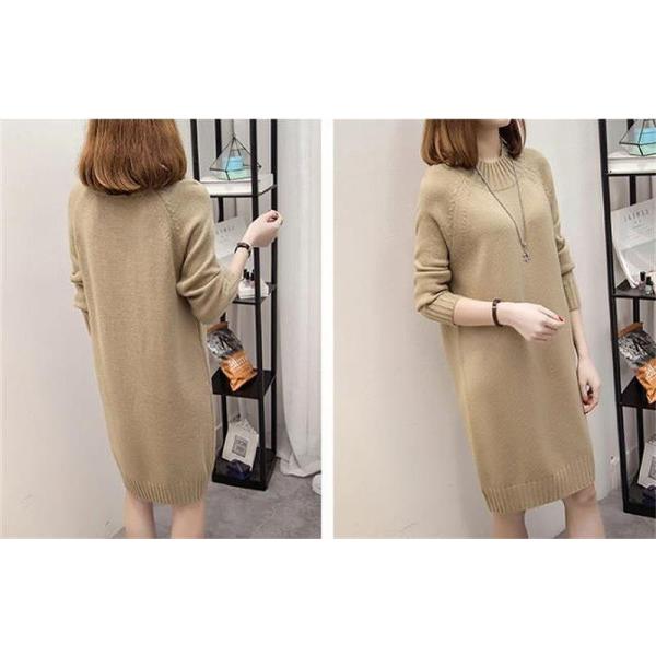 レディース トップス ロング セーター ワンピース ニット 長袖 無地 ラウンドネック フリーサイズ 送料無料