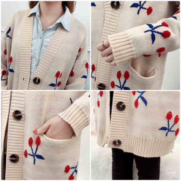 レディース カーディガン 厚手 ロング丈 ニット ジャケット アウター 羽織 長袖 トップス レッド ベージュ フリーサイズ ワンサイズ 送料無料