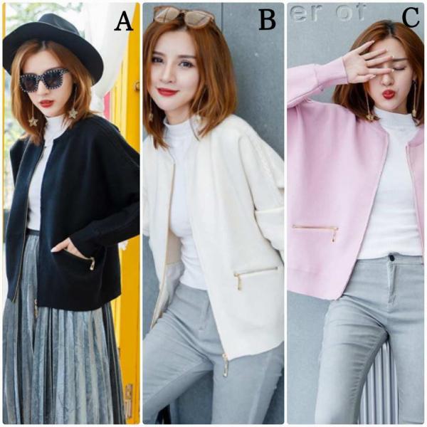 レディース カーディガン ジッパー ニット ジャケット アウター 羽織 長袖 ホワイト ピンク ブラック フリーサイズ ワンサイズ 送料無料