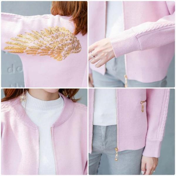 レディース カーディガン ジッパー ニット ジャケット アウター 羽織 長袖 ホワイト ピンク ブラック フリーサイズ ワンサイズ 送料無料