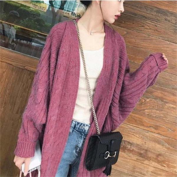 レディース カーディガン 厚手 ニット ジャケット アウター 羽織 長袖 トップス カーキ パープル ベージュ フリーサイズ ワンサイズ 送料無料