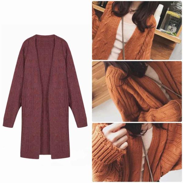 レディース カーディガン 厚手 ニット ジャケット アウター 羽織 長袖 トップス カーキ パープル ベージュ フリーサイズ ワンサイズ 送料無料