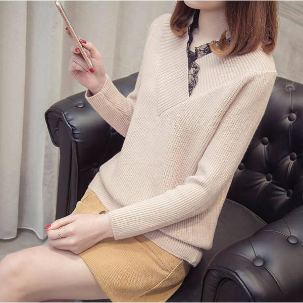 レディース Vネック ニット セーター スリム タイト 長袖 秋 冬 ブラック ベージュ ホワイト イエロー ブラウン フリーサイズ 送料無料