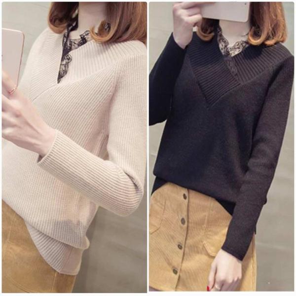 レディース Vネック ニット セーター スリム タイト 長袖 秋 冬 ブラック ベージュ ホワイト イエロー ブラウン フリーサイズ 送料無料