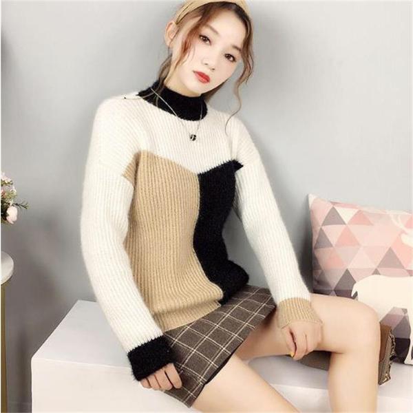 レディース ニット セーター スリム タイト 長袖 トップス 秋 冬 ネイビー グレー イエロー ブラック レッド フリーサイズ 送料無料