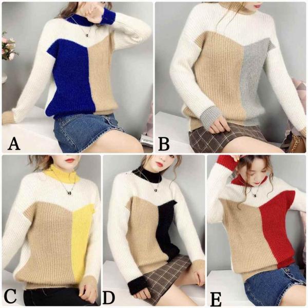 レディース ニット セーター スリム タイト 長袖 トップス 秋 冬 ネイビー グレー イエロー ブラック レッド フリーサイズ 送料無料