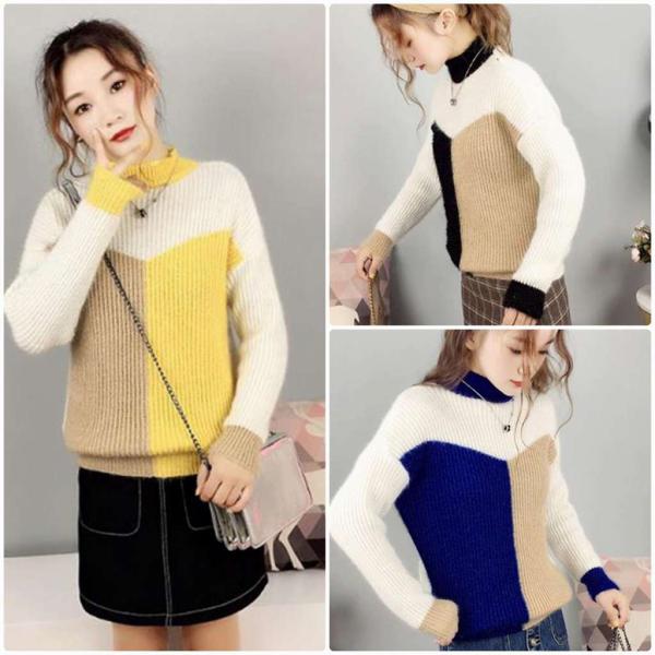 レディース ニット セーター スリム タイト 長袖 トップス 秋 冬 ネイビー グレー イエロー ブラック レッド フリーサイズ 送料無料