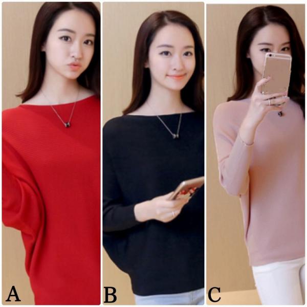 レディース ニット セーター ドルマンスリーブ 長袖 トップス 秋 冬レッド ブラック ピンク ホワイト グレー イエロー フリーサイズ 送料無料