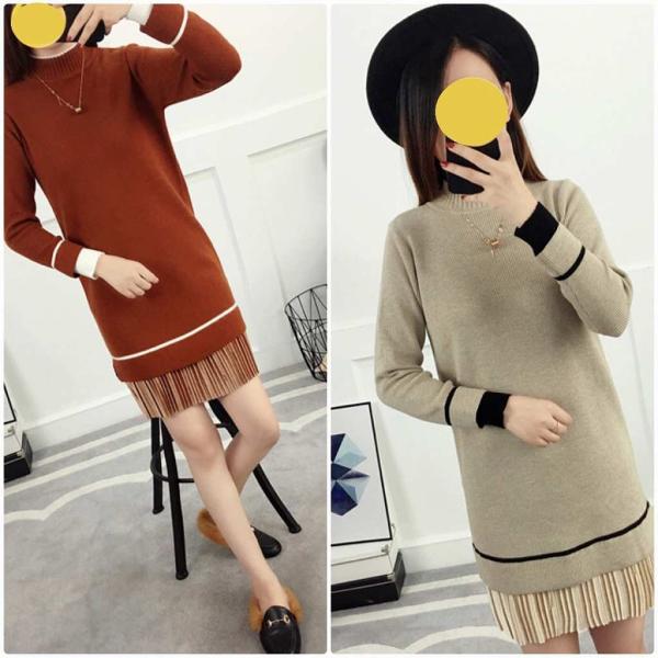 レディース ワンピース ニットワンピ ミニ丈 ライン シンプル 長袖 ベージュ ブラウン ブラック フリーサイズ ワンサイズ 送料無料