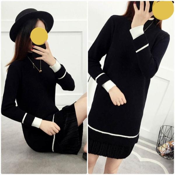 レディース ワンピース ニットワンピ ミニ丈 ライン シンプル 長袖 ベージュ ブラウン ブラック フリーサイズ ワンサイズ 送料無料