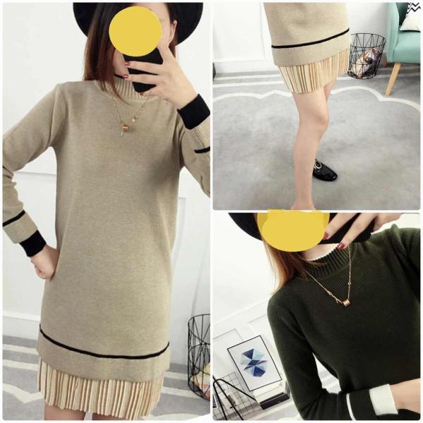 レディース ワンピース ニットワンピ ミニ丈 ライン シンプル 長袖 ベージュ ブラウン ブラック フリーサイズ ワンサイズ 送料無料