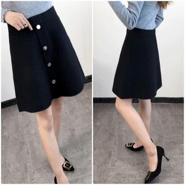 レディース ニット スカート ハイウエスト ミニ丈 秋 冬 ボトムス ブラック フリーサイズ ワンサイズ 送料無料