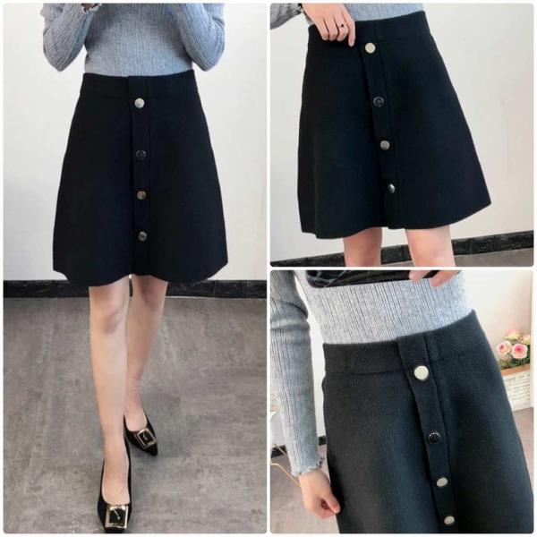レディース ニット スカート ハイウエスト ミニ丈 秋 冬 ボトムス ブラック フリーサイズ ワンサイズ 送料無料
