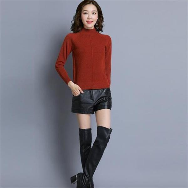 レディース ニット セーター ハイネック 無地 シンプル 長袖 レッド ベージュ ブラック イエロー ワインレッド ホワイト 送料無料