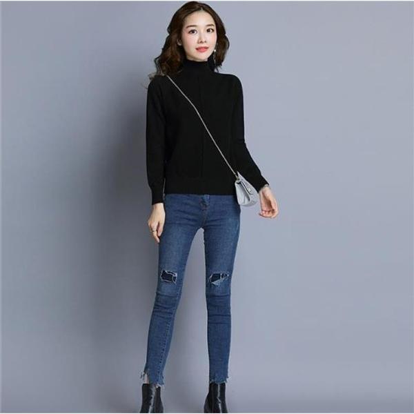 レディース ニット セーター ハイネック 無地 シンプル 長袖 レッド ベージュ ブラック イエロー ワインレッド ホワイト 送料無料