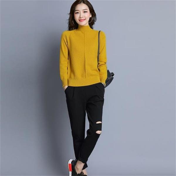 レディース ニット セーター ハイネック 無地 シンプル 長袖 レッド ベージュ ブラック イエロー ワインレッド ホワイト 送料無料