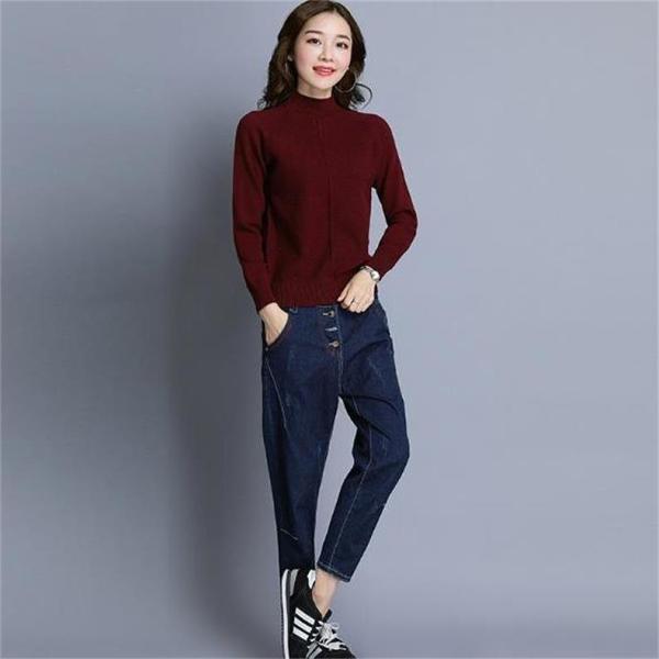 レディース ニット セーター ハイネック 無地 シンプル 長袖 レッド ベージュ ブラック イエロー ワインレッド ホワイト 送料無料