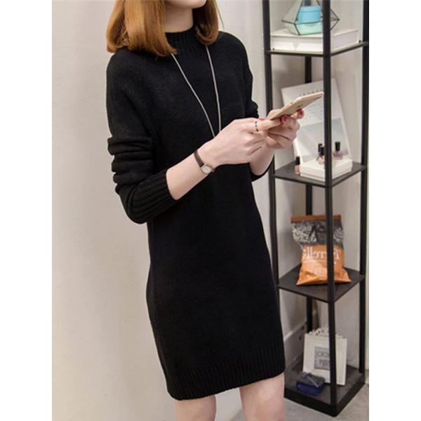 レディース ワンピース ニットワンピ ひざ上丈 ハイネック 長袖 ブラウン ブラック ホワイト レッド オリーブ ピンク カーキ 送料無料