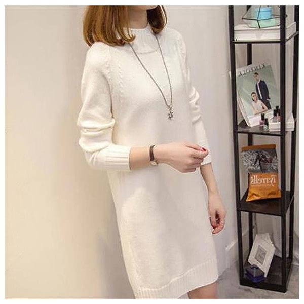 レディース ワンピース ニットワンピ ひざ上丈 ハイネック 長袖 ブラウン ブラック ホワイト レッド オリーブ ピンク カーキ 送料無料