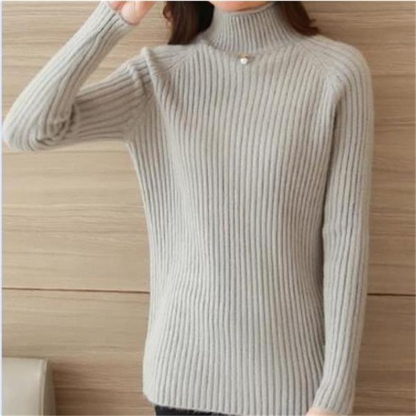 レディース ニット セーター ハイネック ロング丈 無地 シンプル 長袖 トップス 秋 冬 ピンク ブルー ホワイト グレー フリーサイズ 送料無料