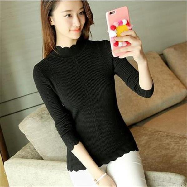 レディース ニット セーター ハイネック ロング丈 無地 シンプル 長袖 ホワイト レッド ブラック ベージュ ピンク グレー 送料無料