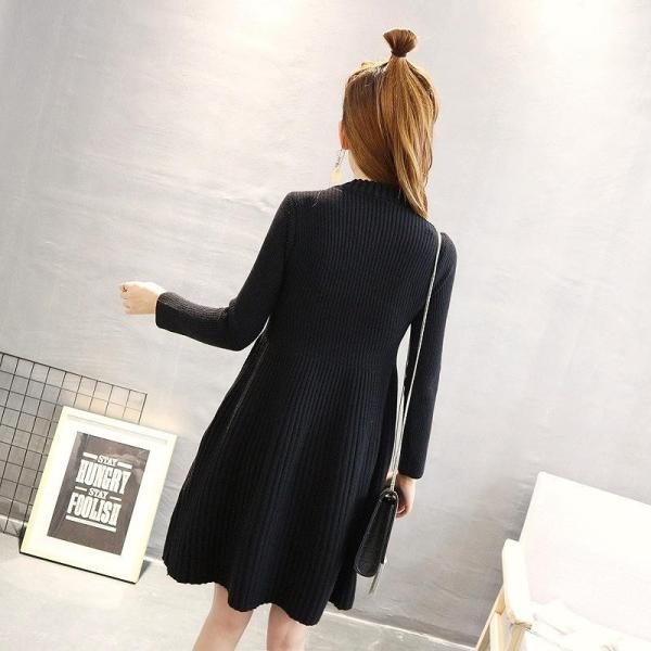 レディース ワンピース ニットワンピ ひざ上丈 無地 シンプル 長袖 グレー ブラック フリーサイズ ワンサイズ 送料無料