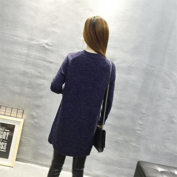 レディース ワンピース ニットワンピ ひざ上丈 無地 シンプル 長袖 ネイビー ワインレッド フリーサイズ ワンサイズ 送料無料