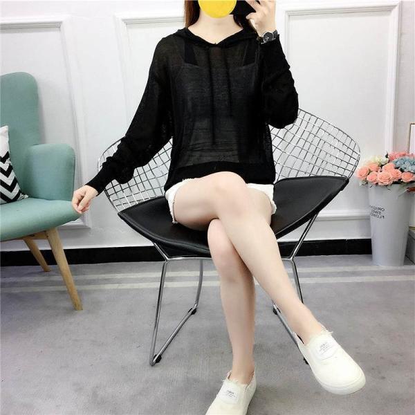 レディース ニット フード付き パーカー セーター 無地 シンプル 長袖 ブラック ホワイト レッド フリーサイズ ワンサイズ 送料無料