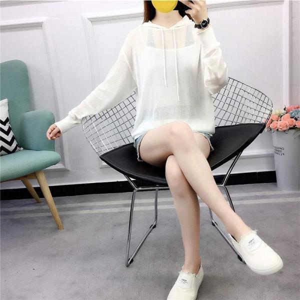 レディース ニット フード付き パーカー セーター 無地 シンプル 長袖 ブラック ホワイト レッド フリーサイズ ワンサイズ 送料無料