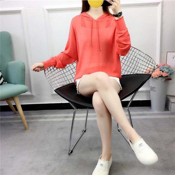 レディース ニット フード付き パーカー セーター 無地 シンプル 長袖 ブラック ホワイト レッド フリーサイズ ワンサイズ 送料無料