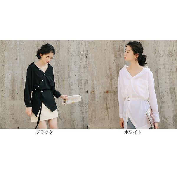 レディース ブラウス シャツ 長袖 Vネック トップス ブラック ホワイト フリーサイズ ワンサイズ 送料無料