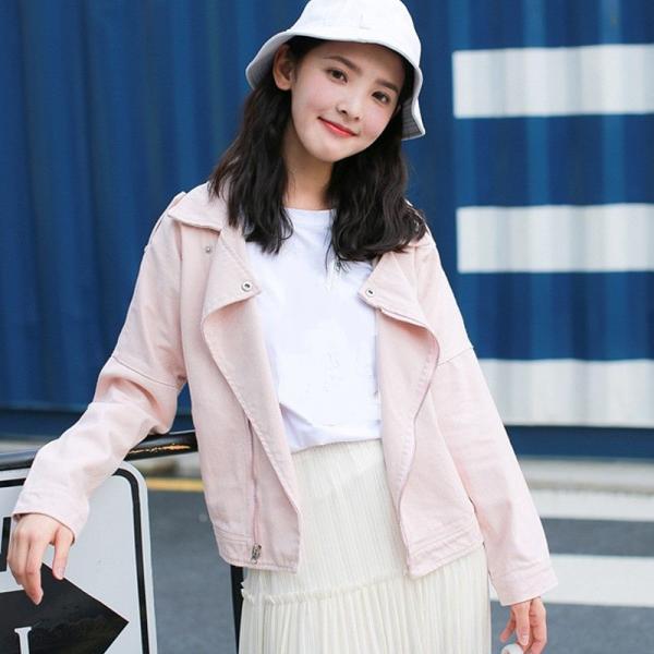 レディース アウター ジャケット 長袖 大きめ襟 無地 ゆったり ピンク オリーブ S M L 送料無料