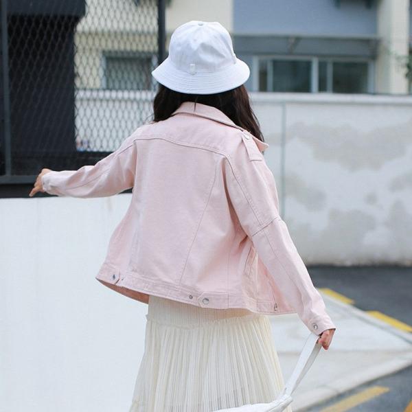 レディース アウター ジャケット 長袖 大きめ襟 無地 ゆったり ピンク オリーブ S M L 送料無料