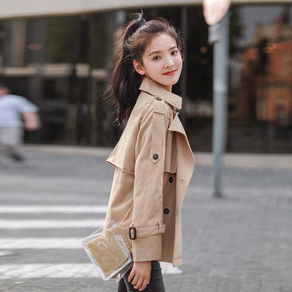 レディース アウター トレンチコート ショート丈 長袖 無地 ゆったり ベージュ S M L 送料無料