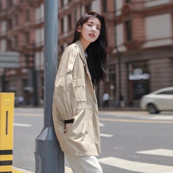 レディース アウター ウィンドブレーカー 長袖 トレンチコート 無地 ブラック ピンク カーキ S M 送料無料